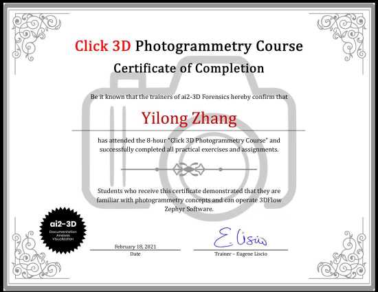 Certificate Of Completion Photogrammetry Course