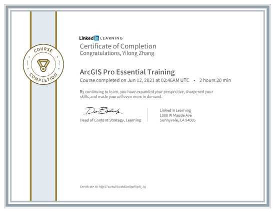 Certificate Of Completion ArcGIS Pro Essential Training Certificate Of Completion